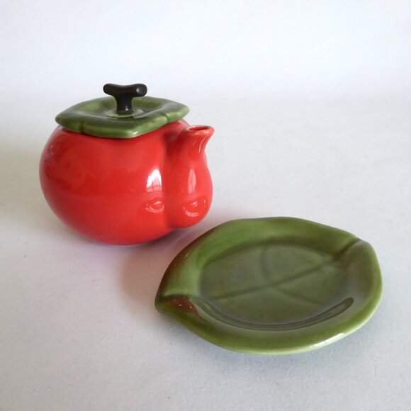 65/45 VINTAGE JAPANESE JAPAN PORCELAIN MINI CANTALOUPE FRUIT TEAPOT & LEAF (NEW) - Picture 1 of 13